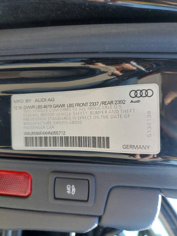 Aukcja sprzedaży 2017 Audi A4, vin: WAUKMAF4XHN055712, numer aukcji: 56646336