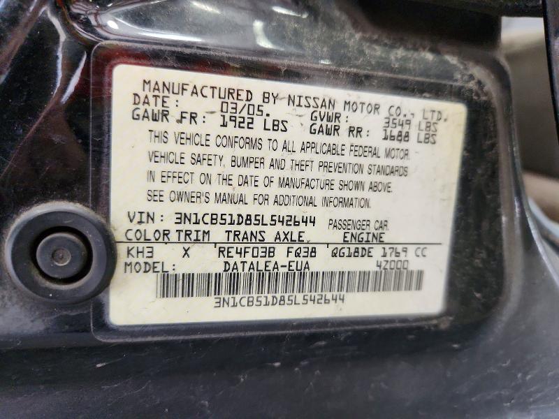 Aukcja sprzedaży 2005 Nissan Sentra, vin: 3N1CB51D85L542644, numer aukcji: 57474746