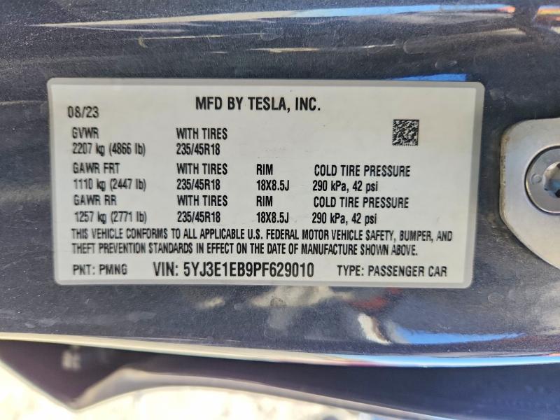 59062056 :رقم المزاد ، 5YJ3E1EB9PF629010 vin ، 2023 Tesla Model 3 مزاد بيع