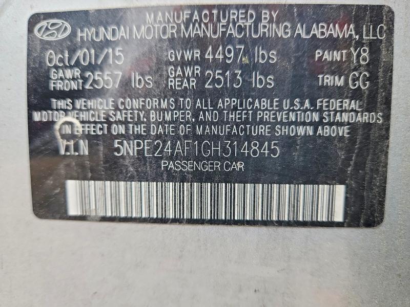 56291396 :رقم المزاد ، 5NPE24AF1GH314845 vin ، 2016 Hyundai Sonata مزاد بيع