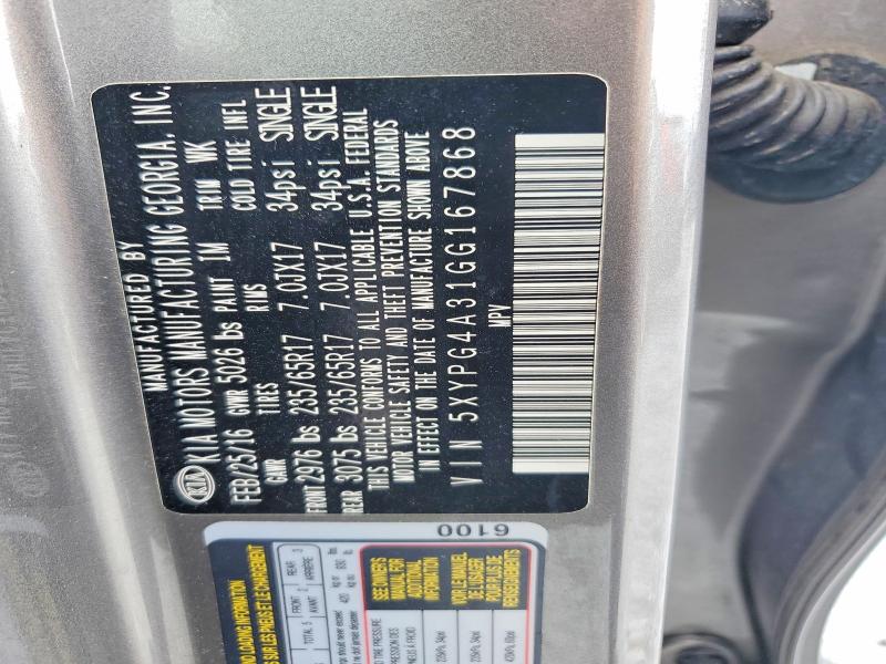Aukcja sprzedaży 2016 Kia Sorento, vin: 5XYPG4A31GG167868, numer aukcji: 55978716