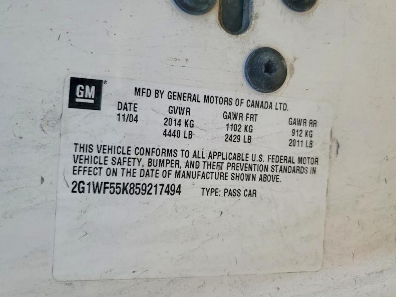 Продажа на аукционе авто 2005 Chevrolet Impala, vin: 2G1WF55K859217494, номер лота: 56880076