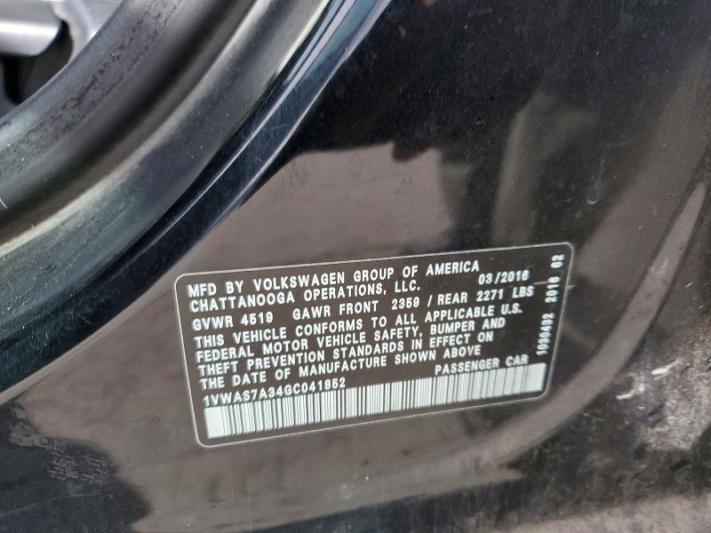 59248236 :رقم المزاد ، 1VWAS7A34GC041852 vin ، 2016 Volkswagen Passat مزاد بيع