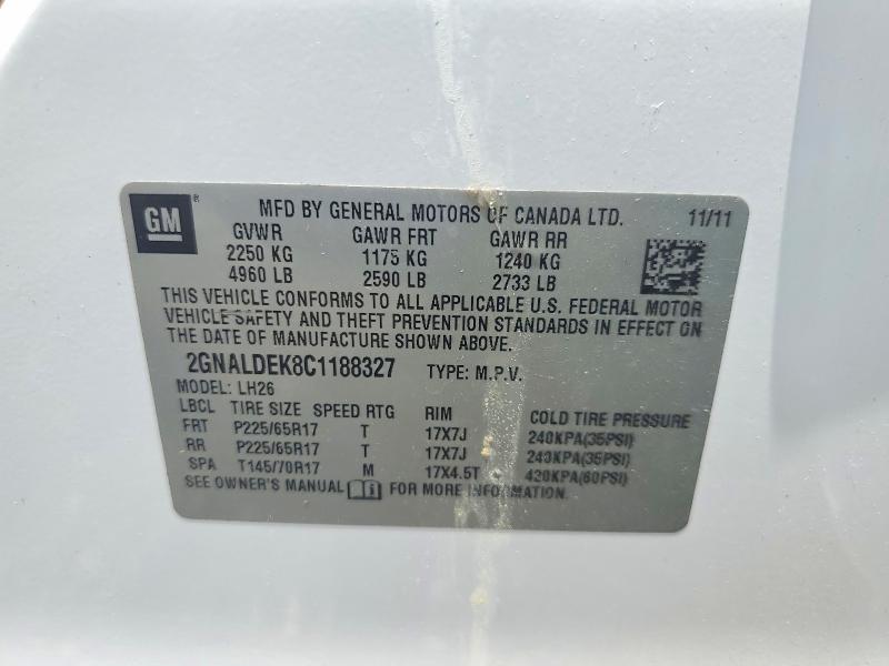 2012 Chevrolet Equinox მანქანა იყიდება აუქციონზე, vin: 2GNALDEK8C1188327, აუქციონის ნომერი: 57839356