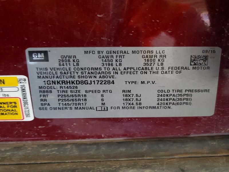 57847216 :رقم المزاد ، 1GNKRHKD8GJ172284 vin ، 2016 Chevrolet Traverse مزاد بيع