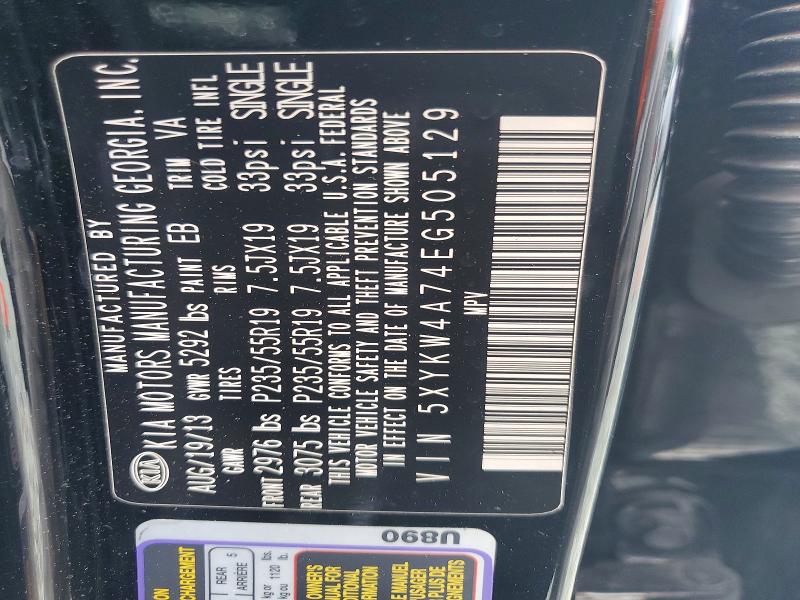 57893436 :رقم المزاد ، 5XYKW4A74EG505129 vin ، 2014 Kia Sorento مزاد بيع