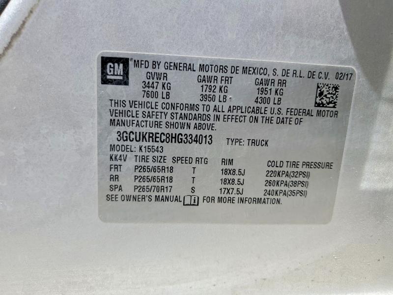 Aukcja sprzedaży 2017 Chevrolet Silverado, vin: 3GCUKREC8HG334013, numer aukcji: 54602426