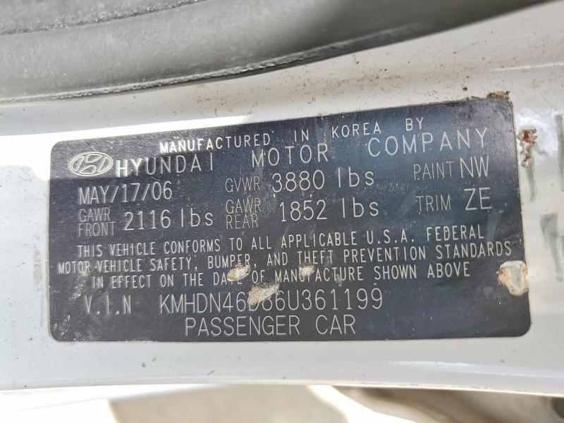 2006 Hyundai Elantra მანქანა იყიდება აუქციონზე, vin: KMHDN46D86U361199, აუქციონის ნომერი: 56191386