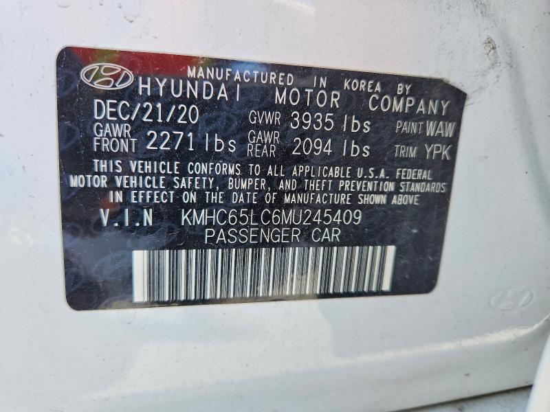 2021 Hyundai Ioniq მანქანა იყიდება აუქციონზე, vin: KMHC65LC6MU245409, აუქციონის ნომერი: 52416146