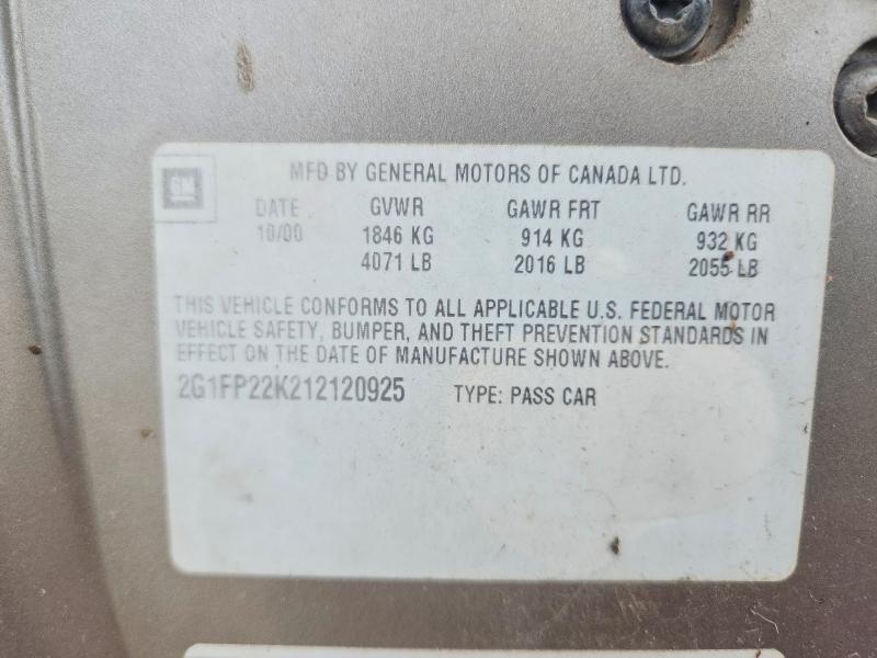 2001 Chevrolet Camaro მანქანა იყიდება აუქციონზე, vin: 2G1FP22K212120925, აუქციონის ნომერი: 58474076