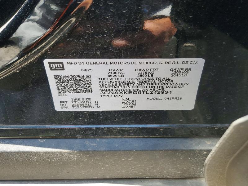 Продаж на аукціоні авто 2026 Chevrolet Equinox, vin: 3GNAXKEG0TL242934, номер лоту: 58287516