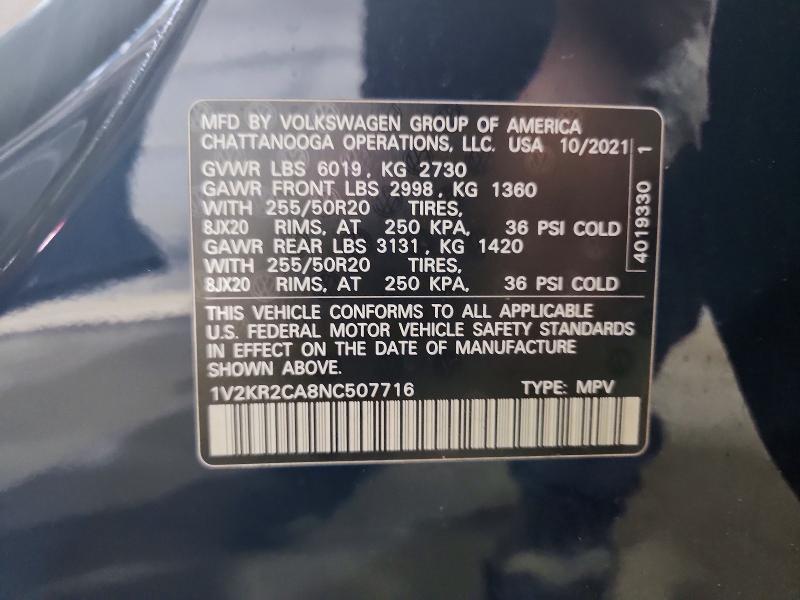 Продаж на аукціоні авто 2022 Volkswagen Atlas, vin: 1V2KR2CA8NC507716, номер лоту: 59088876