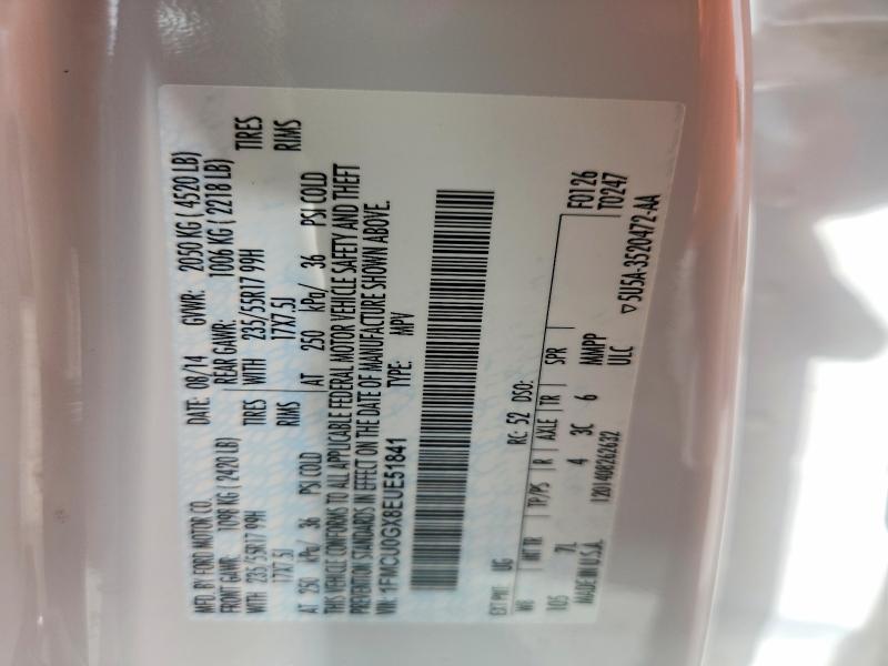 57856206 :رقم المزاد ، 1FMCU0GX8EUE51841 vin ، 2014 Ford Escape مزاد بيع
