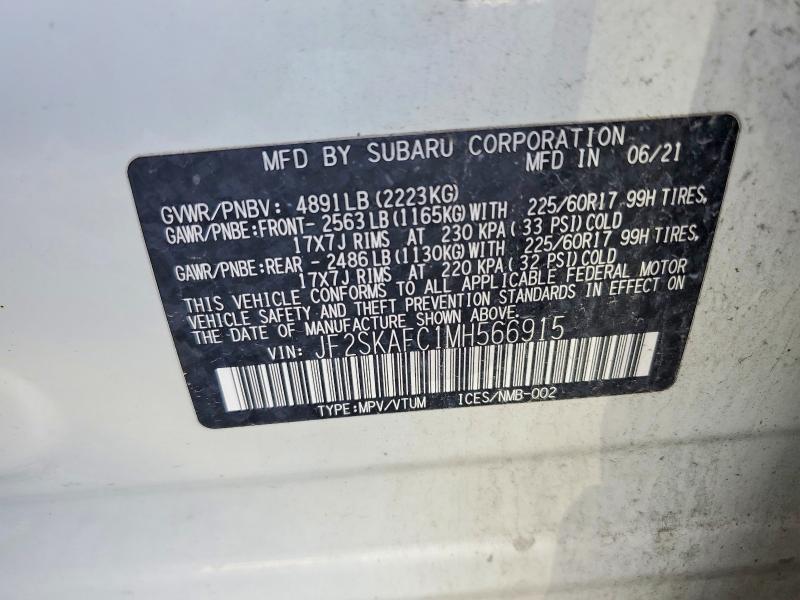 55653346 :رقم المزاد ، JF2SKAFC1MH566915 vin ، 2021 Subaru Forester مزاد بيع