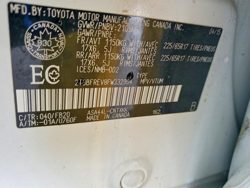2015 Toyota Rav4 მანქანა იყიდება აუქციონზე, vin: 2T3BFREV8FW332904, აუქციონის ნომერი: 57380236