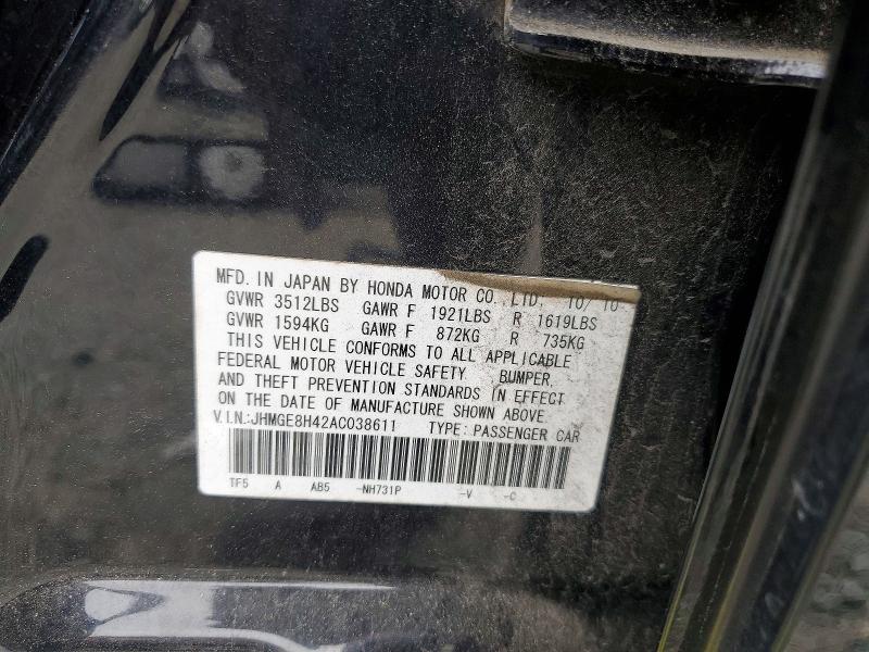 Продаж на аукціоні авто 2010 Honda Fit, vin: JHMGE8H42AC038611, номер лоту: 56622246