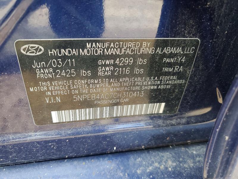2012 Hyundai Sonata მანქანა იყიდება აუქციონზე, vin: 5NPEB4AC7CH310413, აუქციონის ნომერი: 56858356