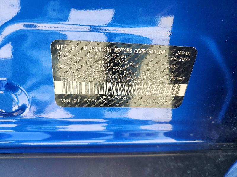 58925566 :رقم المزاد ، JA4ARUAU2NU011417 vin ، 2022 Mitsubishi Outlander Sport مزاد بيع