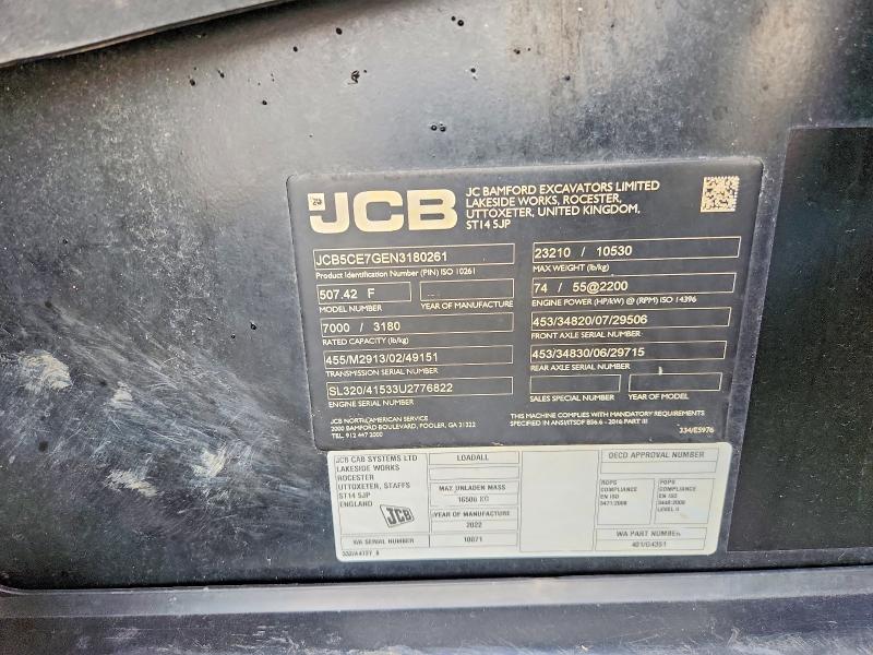 2022 Jcb Construction Equipment მანქანა იყიდება აუქციონზე, vin: JCB5CE7GEN3180261, აუქციონის ნომერი: 58001886