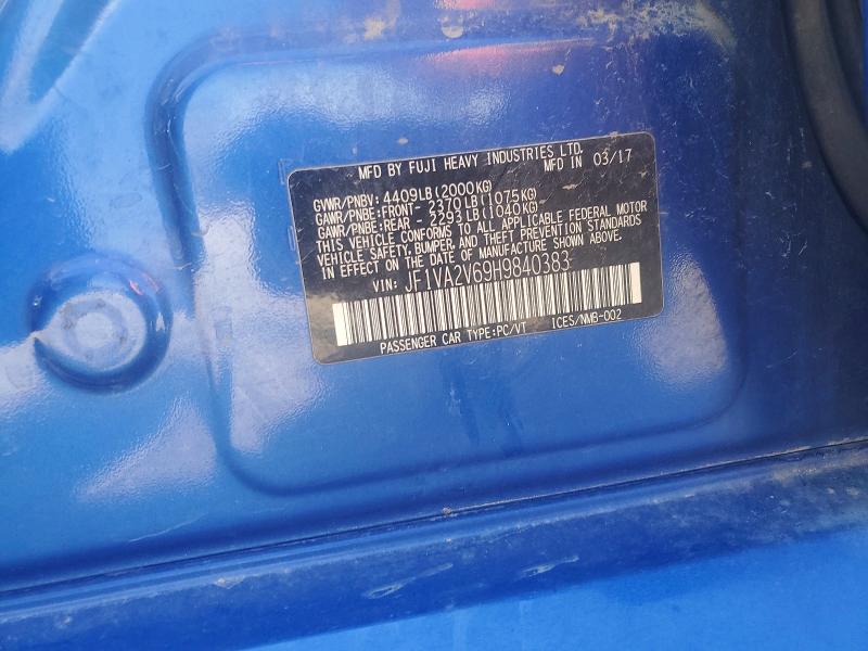 Aukcja sprzedaży 2017 Subaru Wrx, vin: JF1VA2V69H9840383, numer aukcji: 58198446