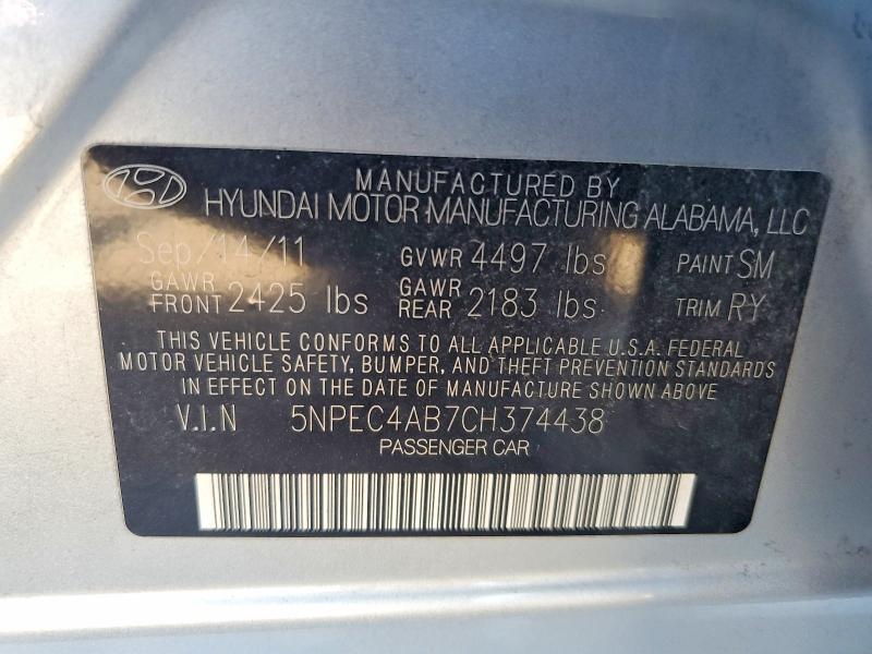 Продаж на аукціоні авто 2012 Hyundai Sonata, vin: 5NPEC4AB7CH374438, номер лоту: 58325196