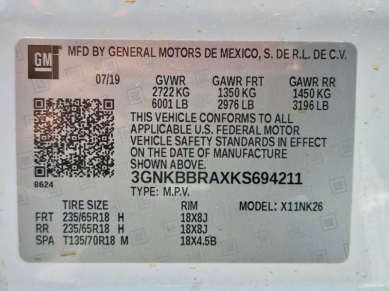 Aukcja sprzedaży 2019 Chevrolet Blazer, vin: 3GNKBBRAXKS694211, numer aukcji: 57260636