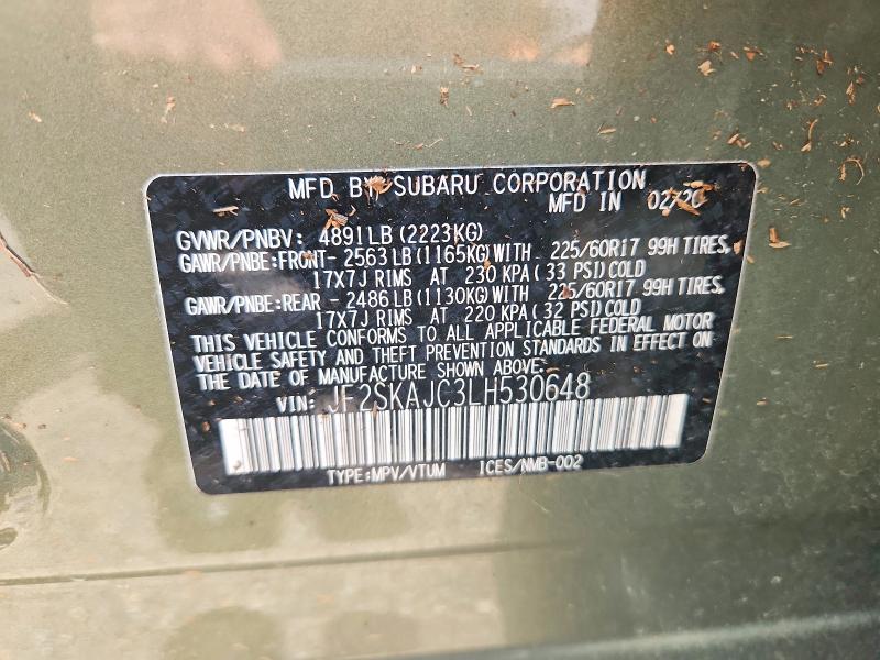 58506906 :رقم المزاد ، JF2SKAJC3LH530648 vin ، 2020 Subaru Forester مزاد بيع