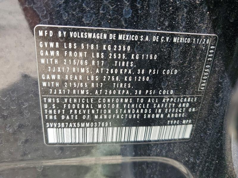 56943586 :رقم المزاد ، 3VV3B7AX5MM037691 vin ، 2021 Volkswagen Tiguan مزاد بيع