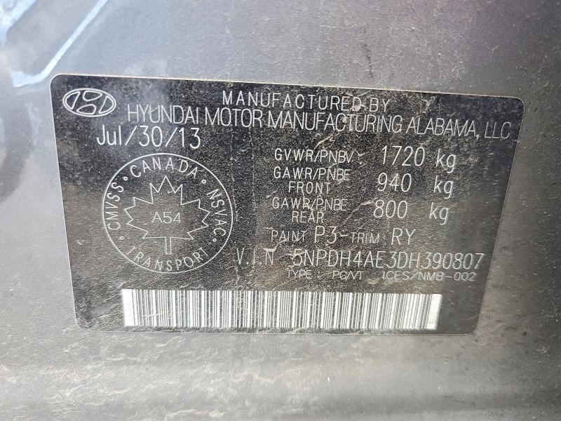 Aukcja sprzedaży 2013 Hyundai Elantra, vin: 5NPDH4AE3DH390807, numer aukcji: 54984206