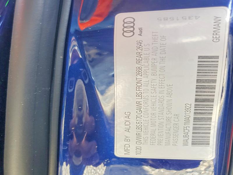 2021 Audi S5 მანქანა იყიდება აუქციონზე, vin: WAUB4CF51MA013922, აუქციონის ნომერი: 57887286