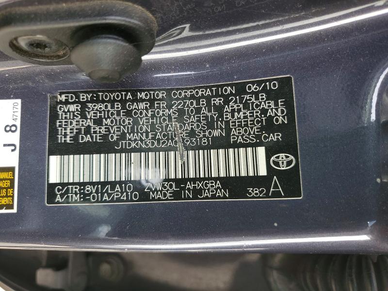Aukcja sprzedaży 2010 Toyota Prius, vin: JTDKN3DU2A0193181, numer aukcji: 55243156
