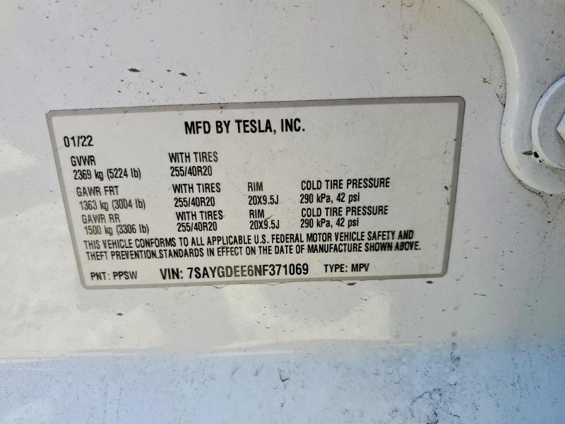 Aukcja sprzedaży 2022 Tesla Model Y, vin: 7SAYGDEE6NF371069, numer aukcji: 56977486