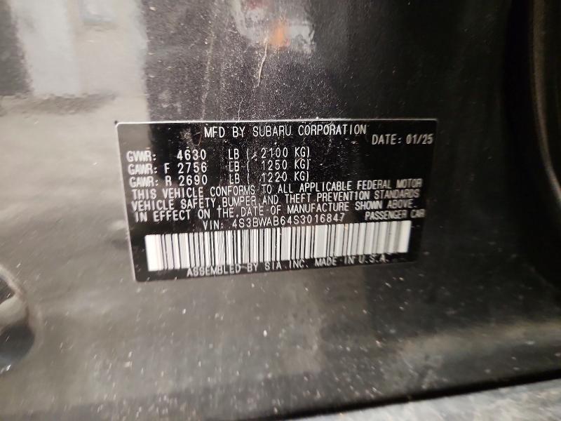 Aukcja sprzedaży 2025 Subaru Legacy, vin: 4S3BWAB64S3016847, numer aukcji: 56357506