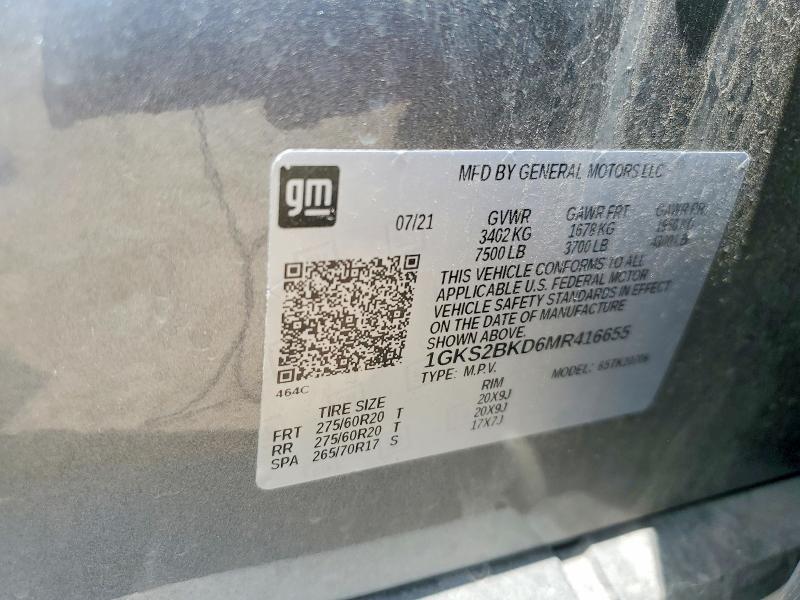 57062646 :رقم المزاد ، 1GKS2BKD6MR416655 vin ، 2021 Gmc Yukon مزاد بيع