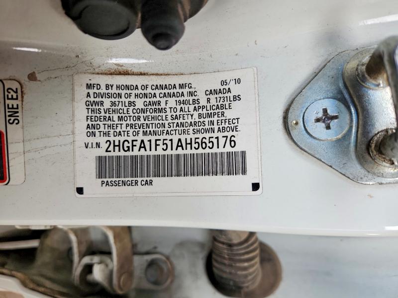 2010 Honda Civic მანქანა იყიდება აუქციონზე, vin: 2HGFA1F51AH565176, აუქციონის ნომერი: 58280736