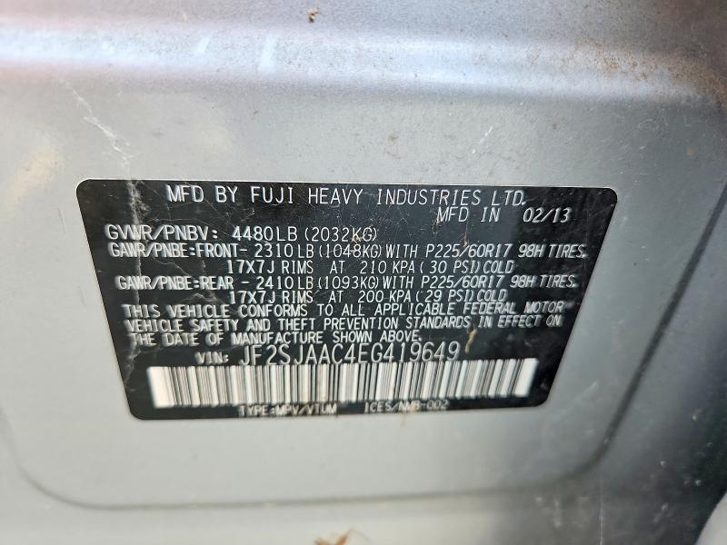 58217166 :رقم المزاد ، JF2SJAAC4EG419649 vin ، 2014 Subaru Forester مزاد بيع