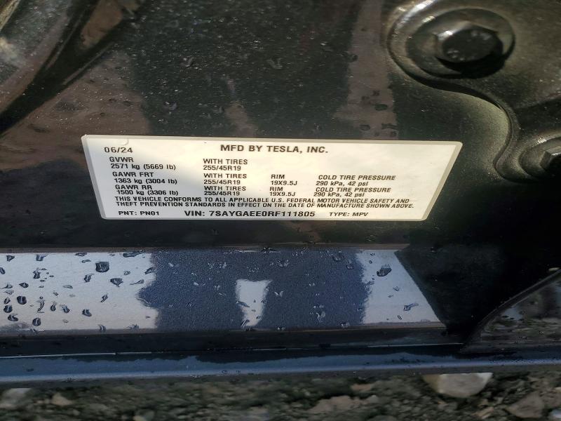 59093026 :رقم المزاد ، 7SAYGAEE0RF111805 vin ، 2024 Tesla Model Y مزاد بيع