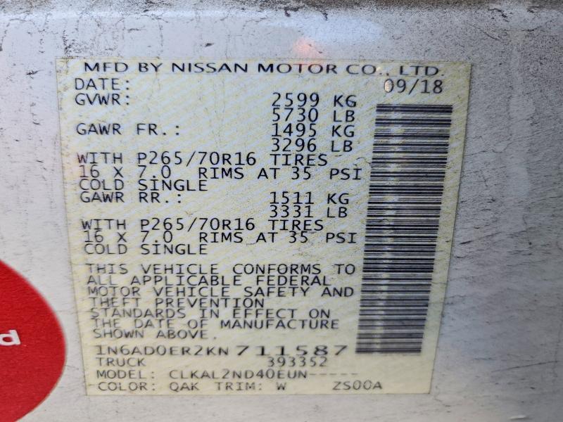 Aukcja sprzedaży 2019 Nissan Frontier, vin: 1N6AD0ER2KN711587, numer aukcji: 57962226