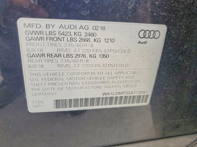 Продажа на аукционе авто 2016 Audi Q5, vin: WA1L2AFP2GA112041, номер лота: 55416786