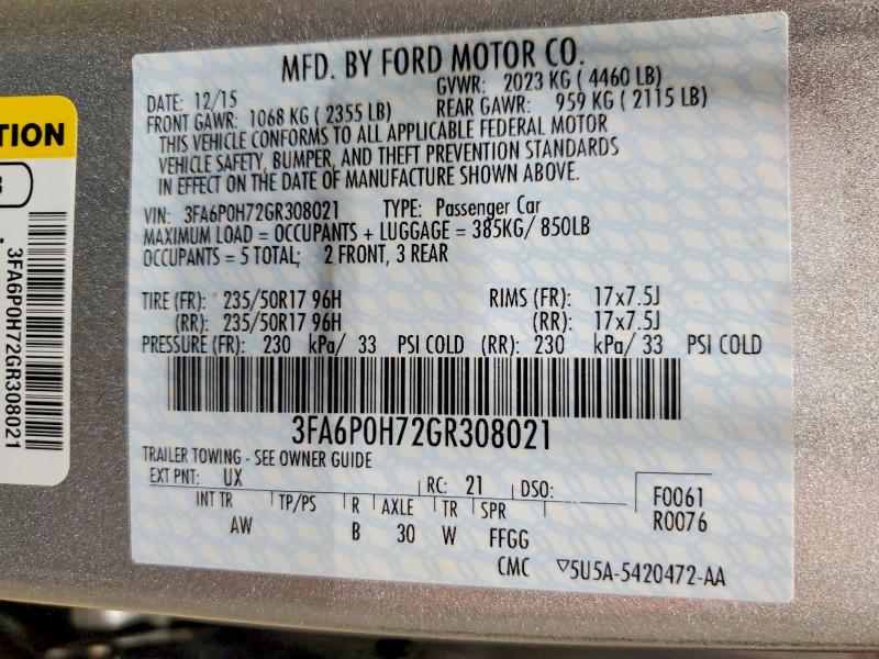 Aukcja sprzedaży 2016 Ford Fusion, vin: 3FA6P0H72GR308021, numer aukcji: 58323736