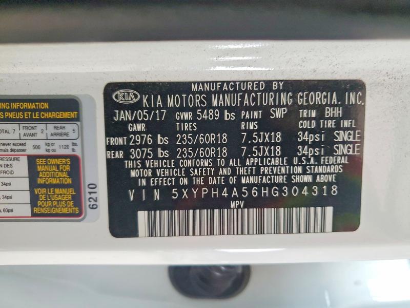 Продажа на аукционе авто 2017 Kia Sorento, vin: 5XYPH4A56HG304318, номер лота: 56732106