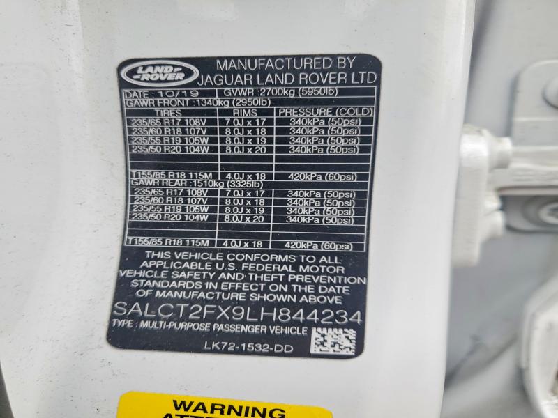 2020 Land Rover Discovery Sport მანქანა იყიდება აუქციონზე, vin: SALCT2FX9LH844234, აუქციონის ნომერი: 57483886