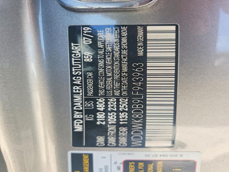 Aukcja sprzedaży 2020 Mercedes-benz C, vin: WDDWK8DB9LF943963, numer aukcji: 57384946