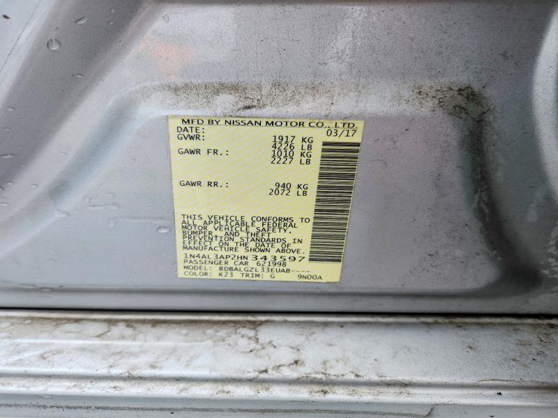 2017 Nissan Altima მანქანა იყიდება აუქციონზე, vin: 1N4AL3AP2HN343597, აუქციონის ნომერი: 55916066