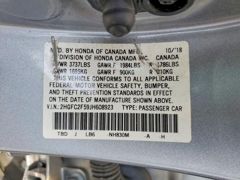 55836686 :رقم المزاد ، 2HGFC2F59JH608923 vin ، 2018 Honda Civic مزاد بيع