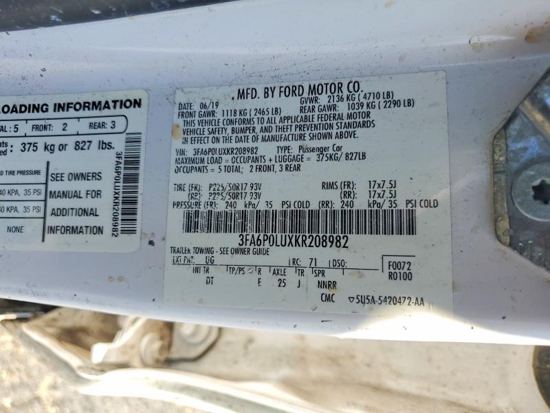 57075076 :رقم المزاد ، 3FA6P0LUXKR208982 vin ، 2019 Ford Fusion مزاد بيع