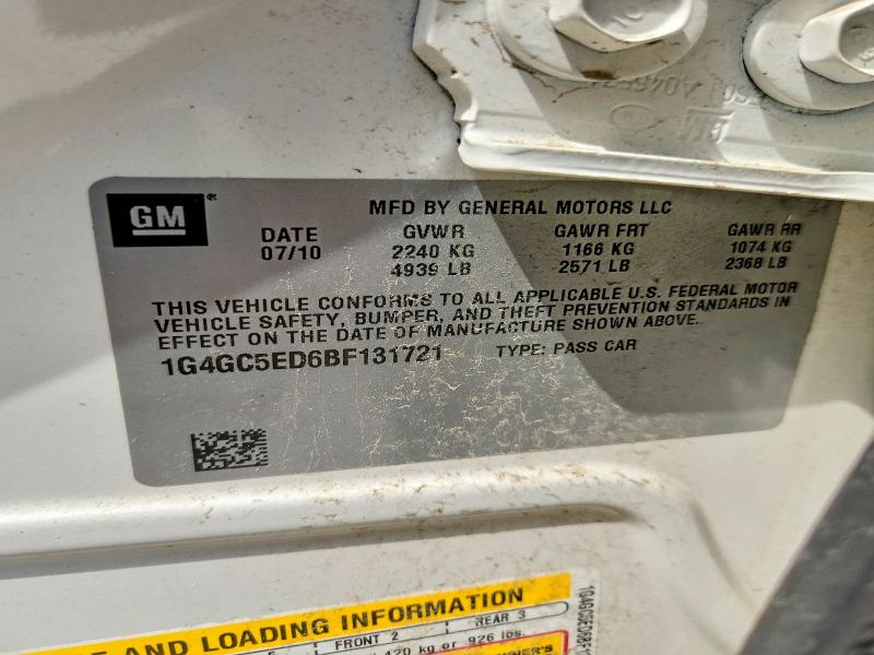 2011 Buick Lacrosse მანქანა იყიდება აუქციონზე, vin: 1G4GC5ED6BF131721, აუქციონის ნომერი: 56617126