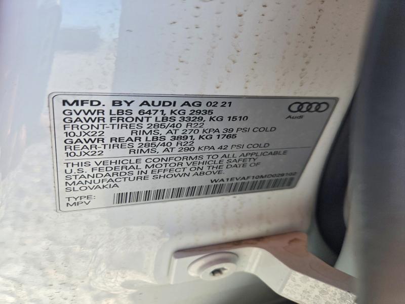 Продаж на аукціоні авто 2021 Audi Q8, vin: WA1EVAF10MD029102, номер лоту: 57680786