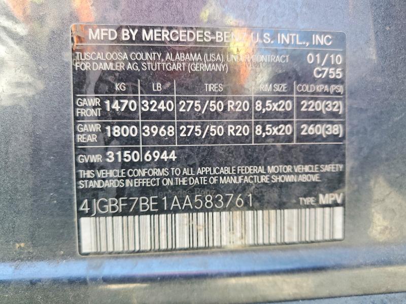 Aukcja sprzedaży 2010 Mercedes-benz Gl, vin: 4JGBF7BE1AA583761, numer aukcji: 85612285