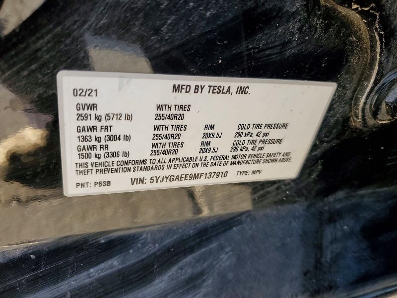 Aukcja sprzedaży 2021 Tesla Model Y, vin: 5YJYGAEE9MF137910, numer aukcji: 57435356